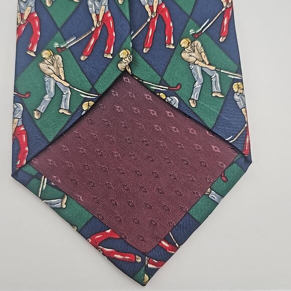 Basic Elements Novelty Silk Tie Mens Golf Blue Green USA 61.3" - Picture 4 of 6
